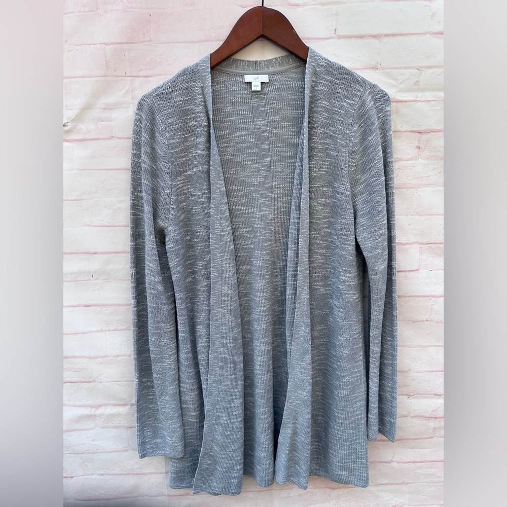 J Jill Size M Gray marled linen blend open cardigan sweater Lagenlook